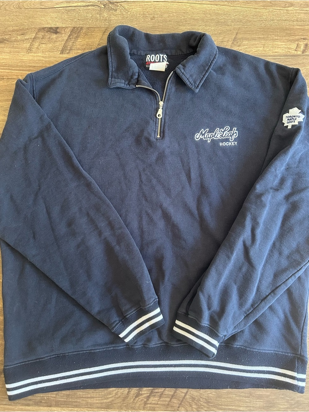 Vintage 90s Roots Athletics Toronto Maple Leafs 1/4 Zip Sweatshirt Navy